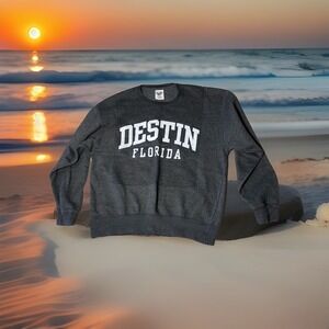 Destin Florida Sweatshirt Mens XL Charcoal Solid Casual Crew Neck Outdoor